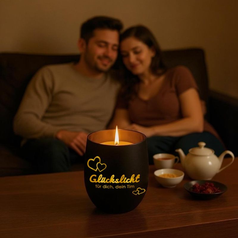 Personalisiertes Windlicht mit Gravur | Motivwahl: Herz, Blume, Ring, Taube | Name + Spruch auf Glas | Geschenk für Frauen, Mama & Paare | Hochzeit, Geburtstag, Valentinstag | Schwarz