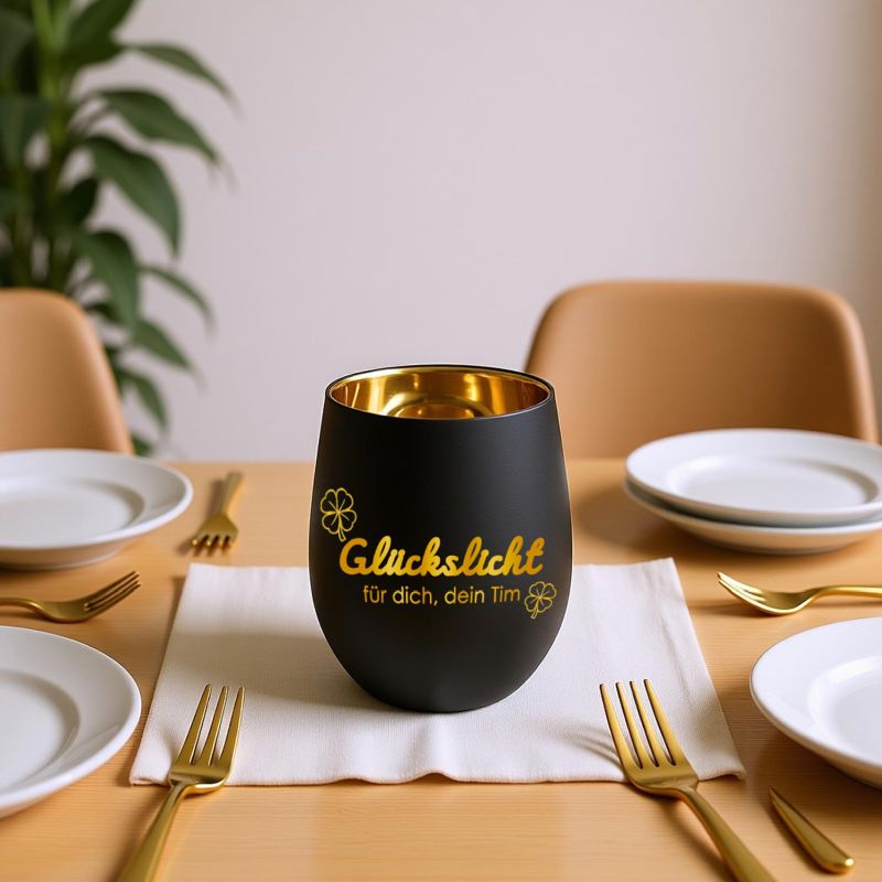 Personalisiertes Windlicht mit Gravur | Motivwahl: Herz, Blume, Ring, Taube | Name + Spruch auf Glas | Geschenk für Frauen, Mama & Paare | Hochzeit, Geburtstag, Valentinstag | Schwarz