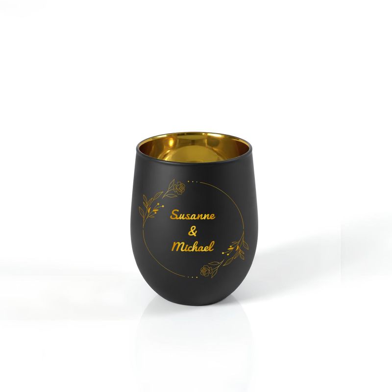 Personalisiertes Windlicht mit Gravur | Motivwahl: Herz, Blume, Ring, Taube | Name + Spruch auf Glas | Geschenk für Frauen, Mama & Paare | Hochzeit, Geburtstag, Valentinstag | Schwarz