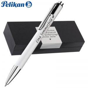 Pelikan Kugelschreiber Snap Perlweiß mit Wunschgravur inklusive Geschenkbox mit Gravur