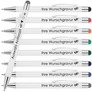 Kugelschreiber mit Wunschgravur | Werbekugelschreiber Personalisiert | Schreiben & Touchfunktion | Gummierter Oberfläche