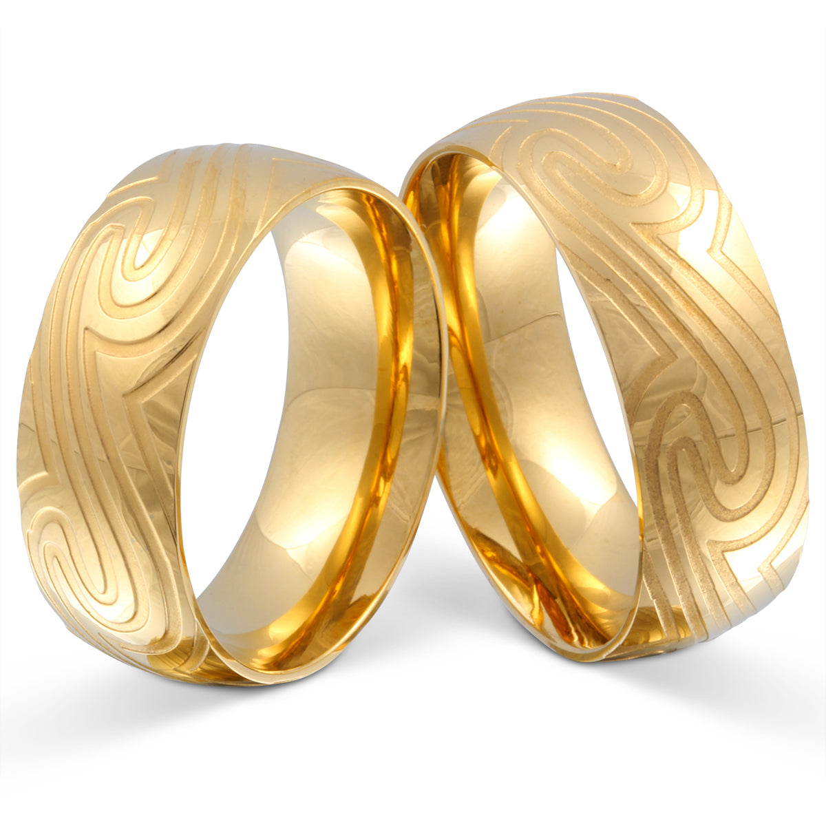 Golden Wave Partnerring-Set mit Lasergravur