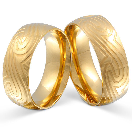 Golden Wave Partnerring-Set mit Handschriftgravur