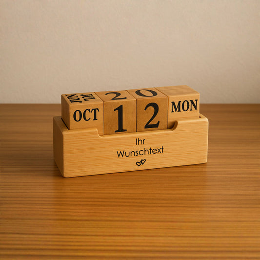 Schreibtischkalender mit Gravur | Bambus-Holz | Personalisiert | Kalender mit Wunschgravur & Symbolen | Lasergravur möglich