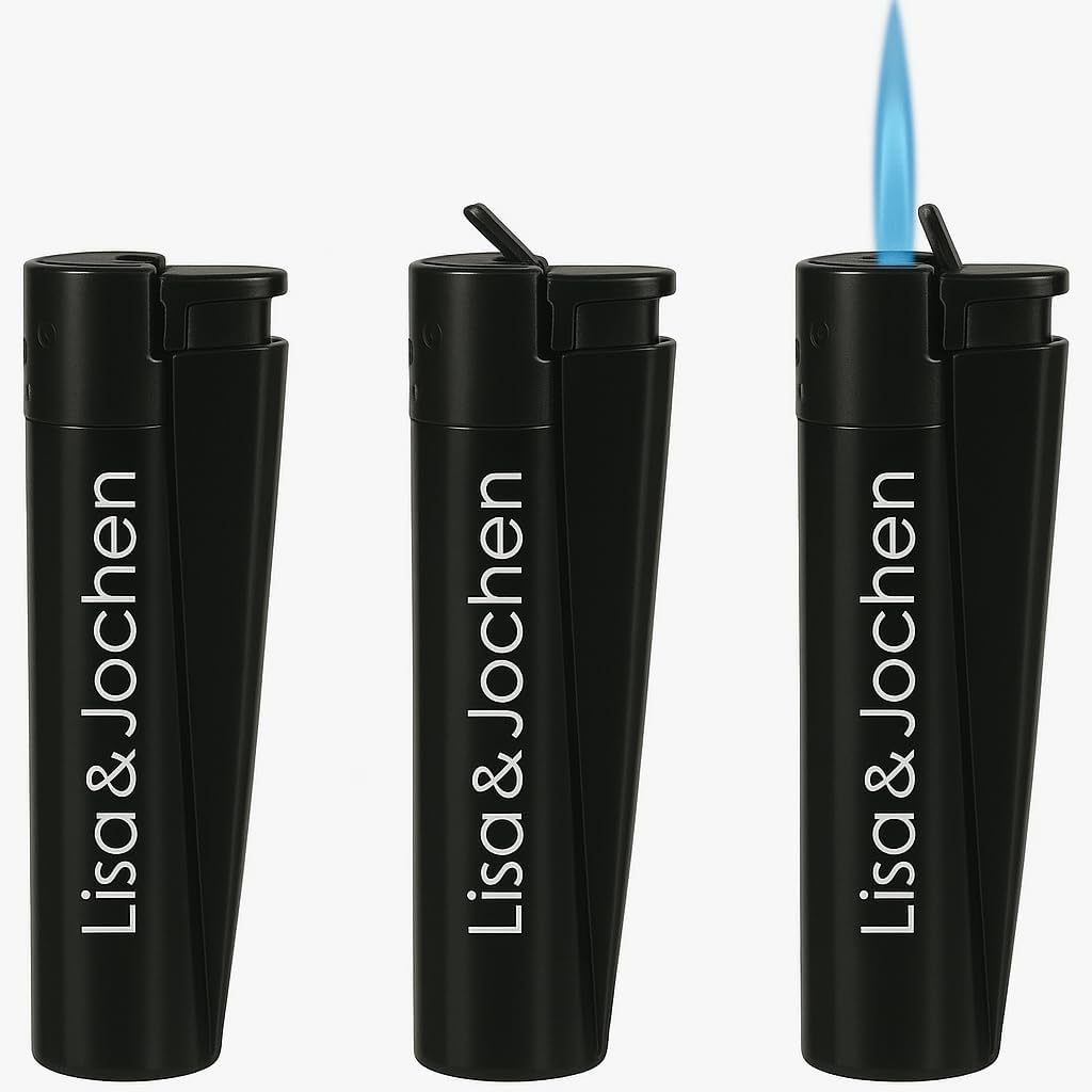 Clipper Jet Feuerzeug mit Gravur – Personalisierbares Geschenk für Männer & Frauen – Individuelles Feuerzeug als Geburtstagsgeschenk, Jahrestag, (Schwarz-Matt)