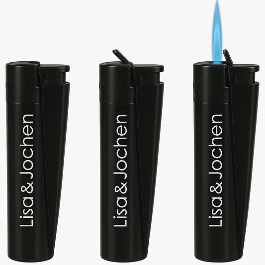 Clipper Jet Feuerzeug mit Gravur – Personalisierbares Geschenk für Männer & Frauen – Individuelles Feuerzeug als Geburtstagsgeschenk, Jahrestag, (Schwarz-Matt)