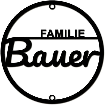 Elegantes Acrylschild rund – personalisiertes Namensschild mit „Familie [Name]“ – moderne Hausdeko für Eingang, Flur oder Wohnzimmer