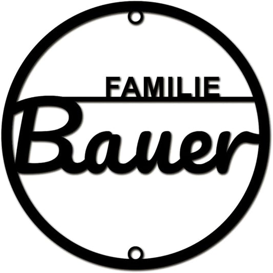 Elegantes Acrylschild rund – personalisiertes Namensschild mit „Familie [Name]“ – moderne Hausdeko für Eingang, Flur oder Wohnzimmer