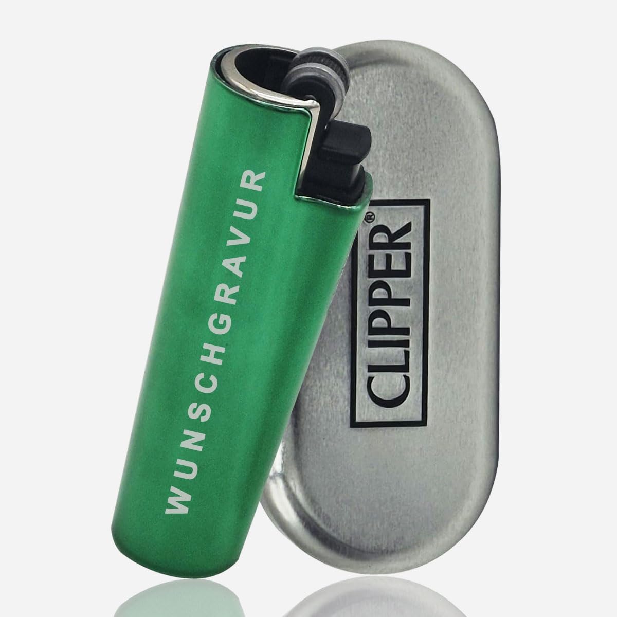 Clipper Feuerzeug mit Gravur – Personalisierbares Geschenk für Männer & Frauen – Individuelles Feuerzeug als Geburtstagsgeschenk, Jahrestag, (Grün)