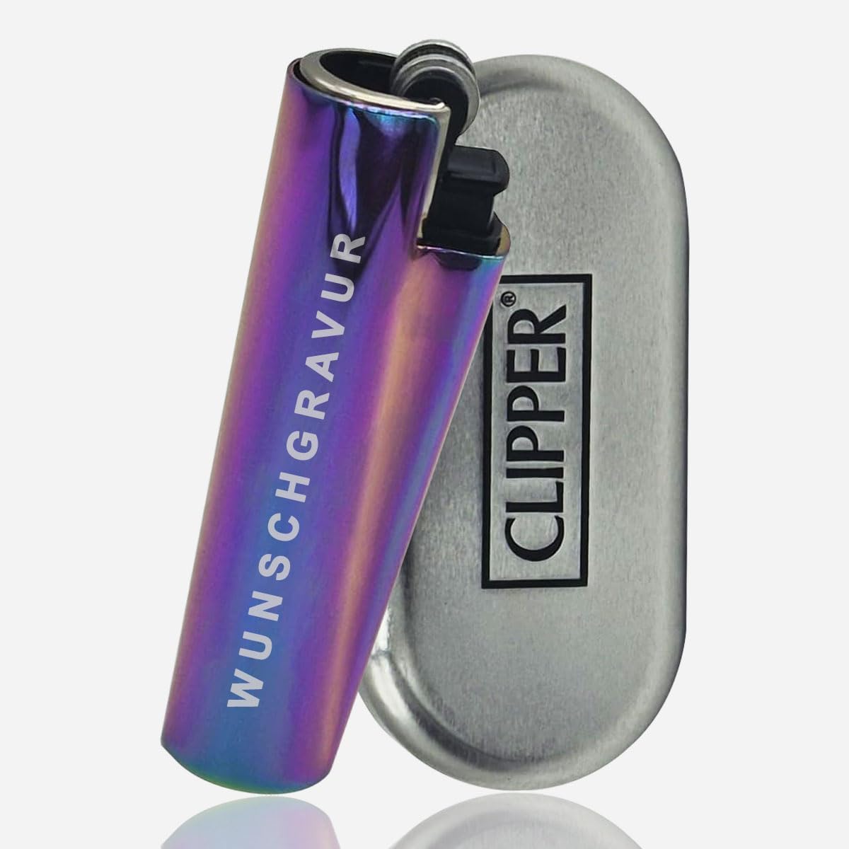 Clipper Feuerzeug mit Gravur – Personalisierbares Geschenk für Männer & Frauen – Individuelles Feuerzeug als Geburtstagsgeschenk, Jahrestag, (Rainbow-Optik)
