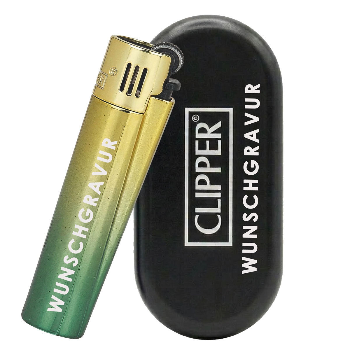 Clipper Feuerzeug Metal Green Icy mit Gravur