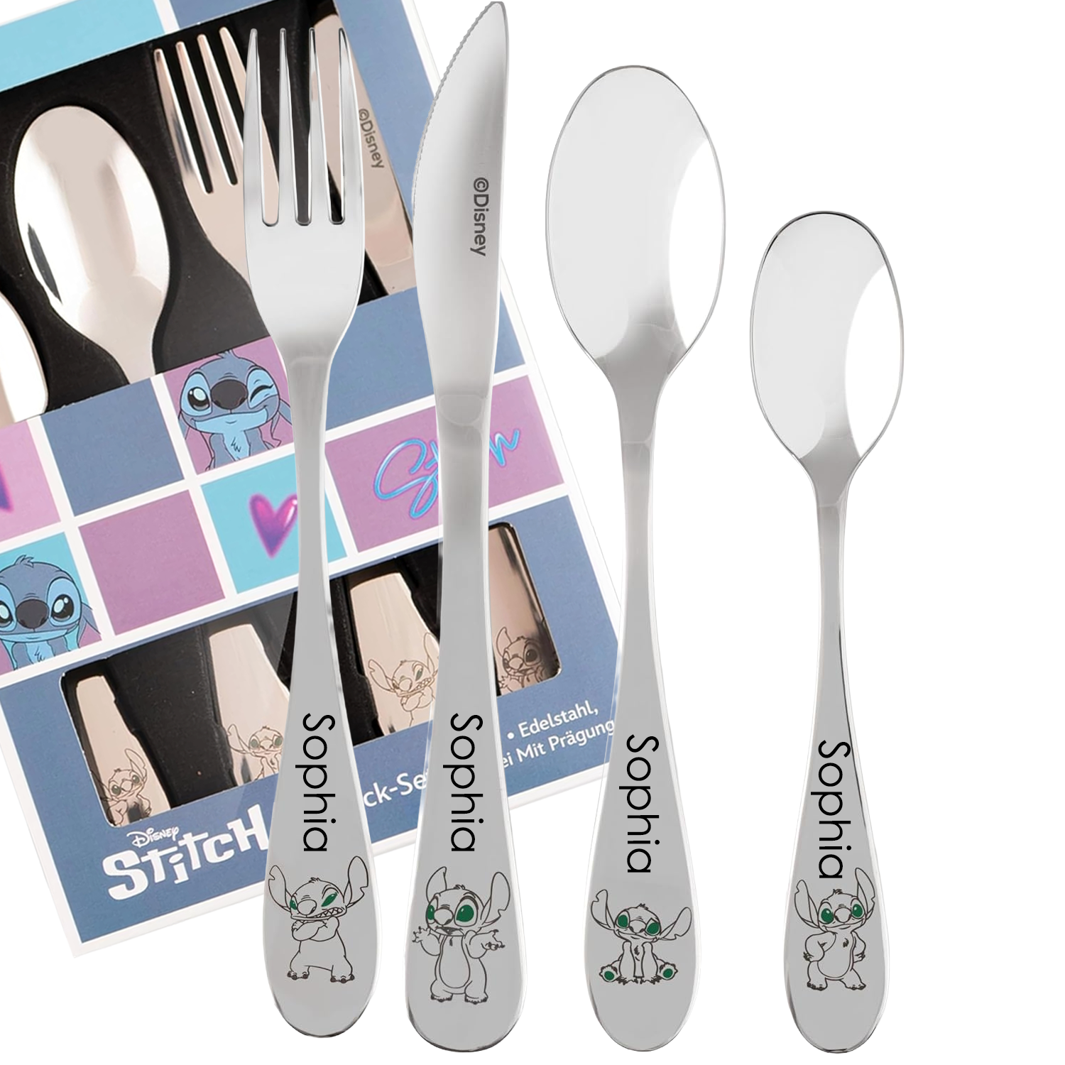 Disney Stitch Kinderbesteck 4-teilig mit Namensgravur