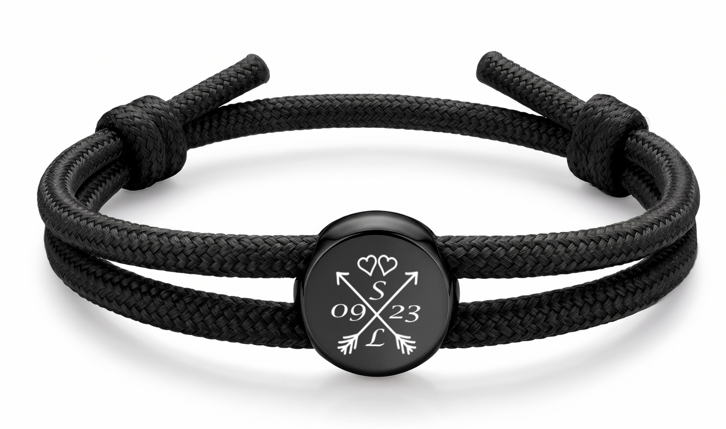 Segeltau-Armband schwarz mit Gravurmotiv