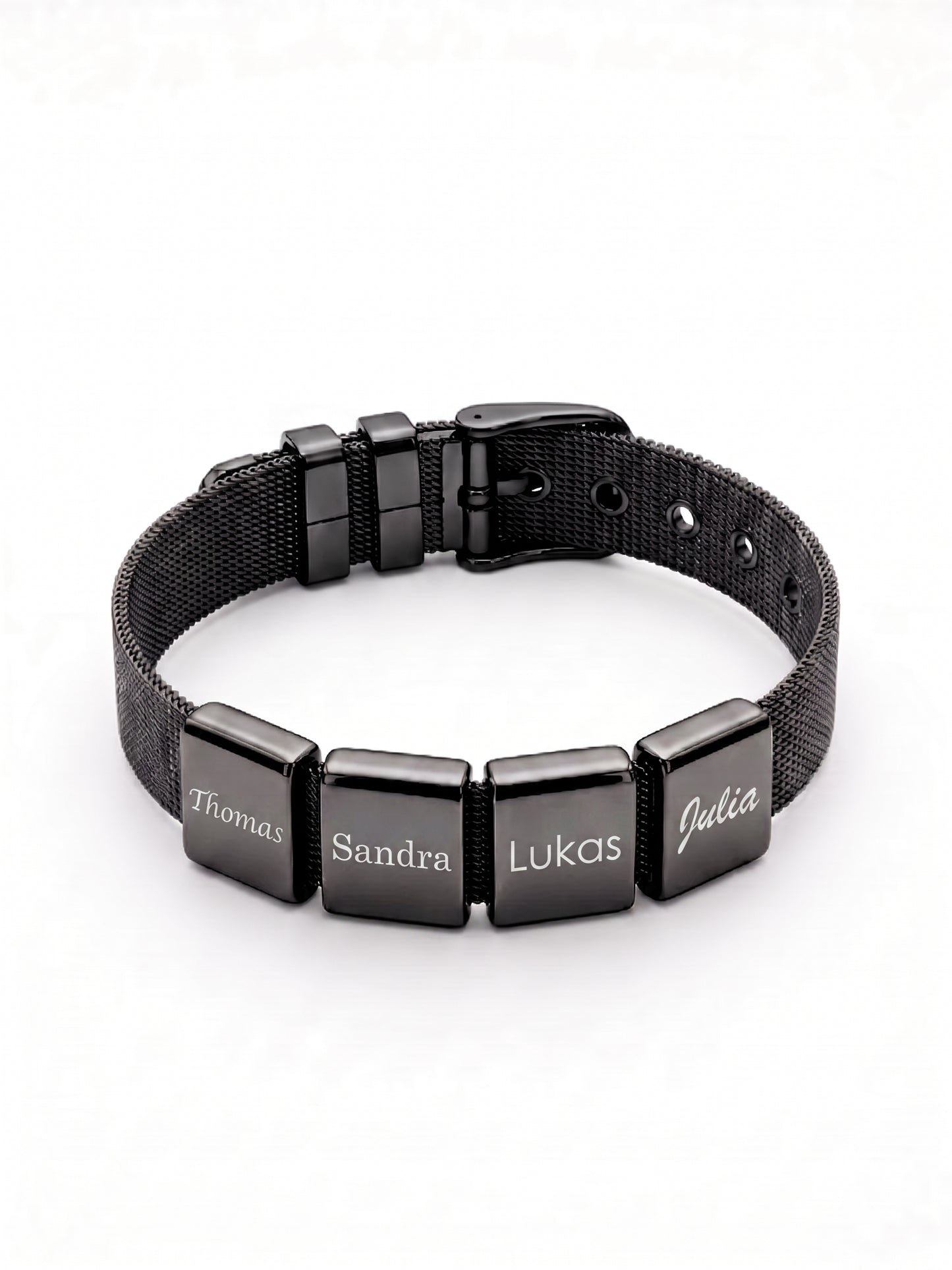 Mesh-Armband schwarz mit Gravurelementen
