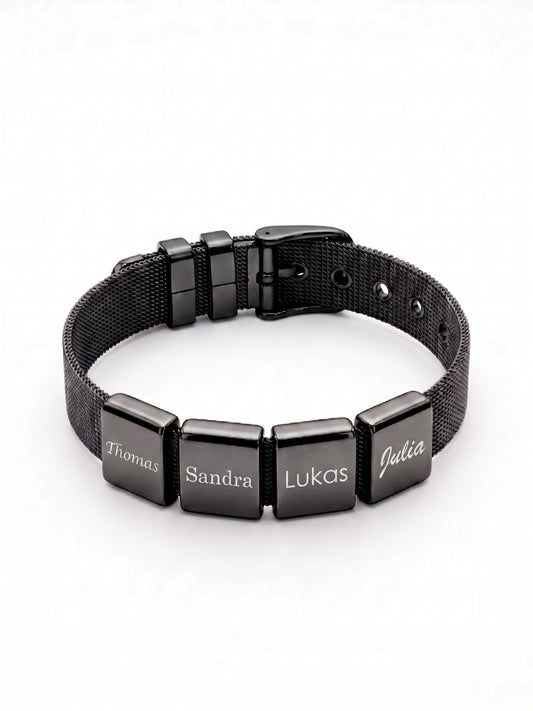 Mesh-Armband schwarz mit Gravurelementen