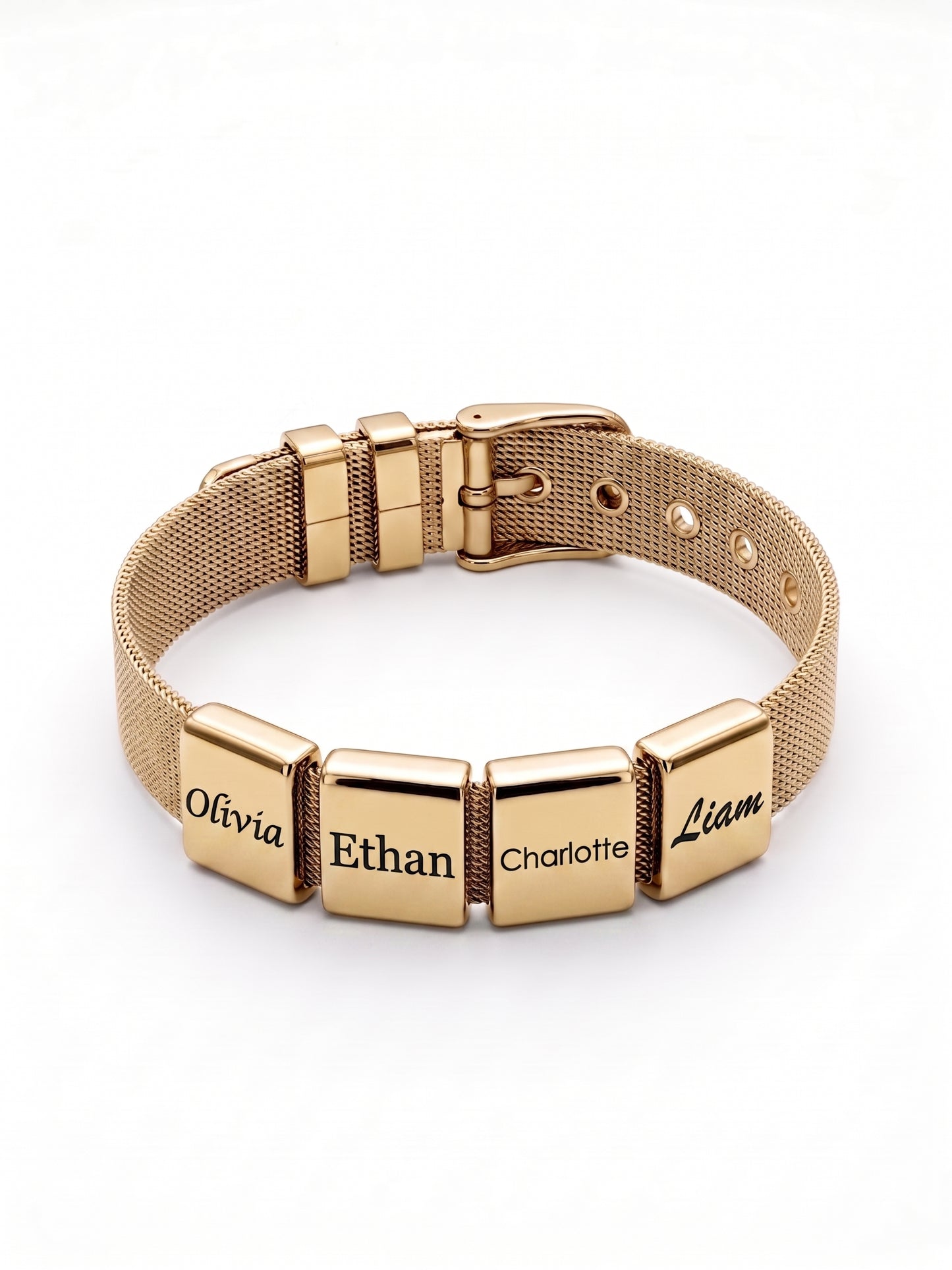 Mesh-Armband gold mit Gravurelementen