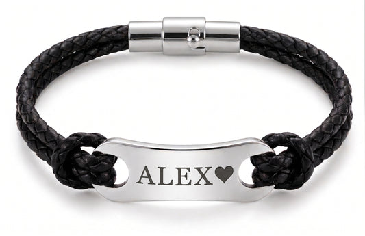 Geflochtenes Lederarmband mit Edelstahlplatte