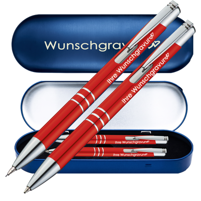 Schreibset Kugelschreiber & Druckbleistift aus Metall mit Gravur in Geschenkbox | personalisiertes Geschenkset im Etui für 10 Stifte | Box mit Wunschgravur – PS314Box8