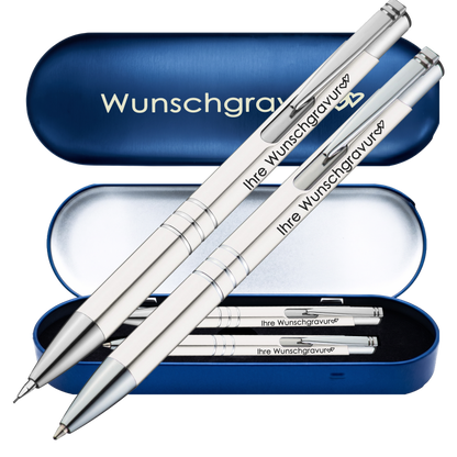 Schreibset Kugelschreiber & Druckbleistift aus Metall mit Gravur in Geschenkbox | personalisiertes Geschenkset im Etui für 10 Stifte | Box mit Wunschgravur – PS315Box8
