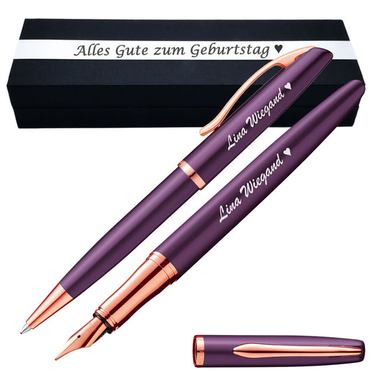Pelikan Schreibset Füllhalter & Kugelschreiber Jazz Noble Elegance Viola mit Gravur – längliche Gravurfläche