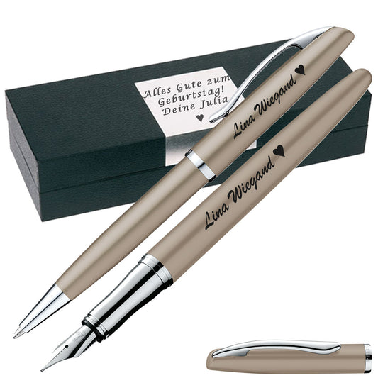 Pelikan Schreibset Füllhalter & Kugelschreiber Jazz Noble Elegance Taupe mit Gravur inkl. Geschenkbox mit Gravur