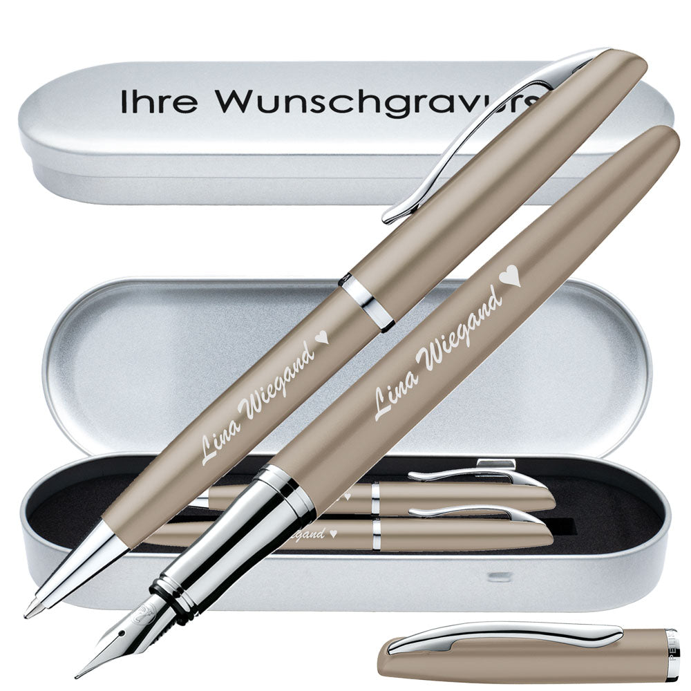 Pelikan Schreibset Füllhalter & Kugelschreiber Jazz Noble Elegance Taupe mit Gravur inkl. Geschenkbox mit Gravur