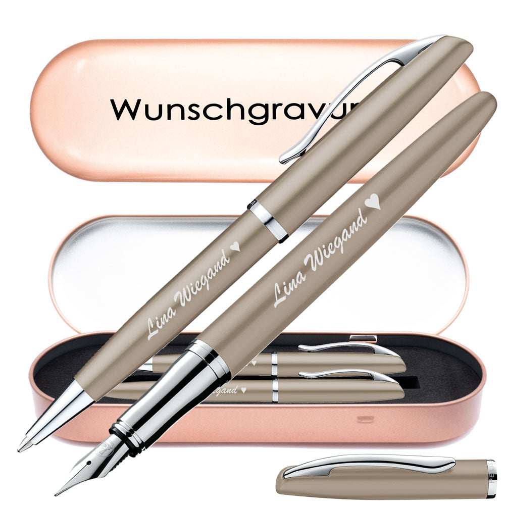 Pelikan Schreibset Füllhalter & Kugelschreiber Jazz Noble Elegance Taupe mit Gravur inkl. Geschenkbox mit Gravur