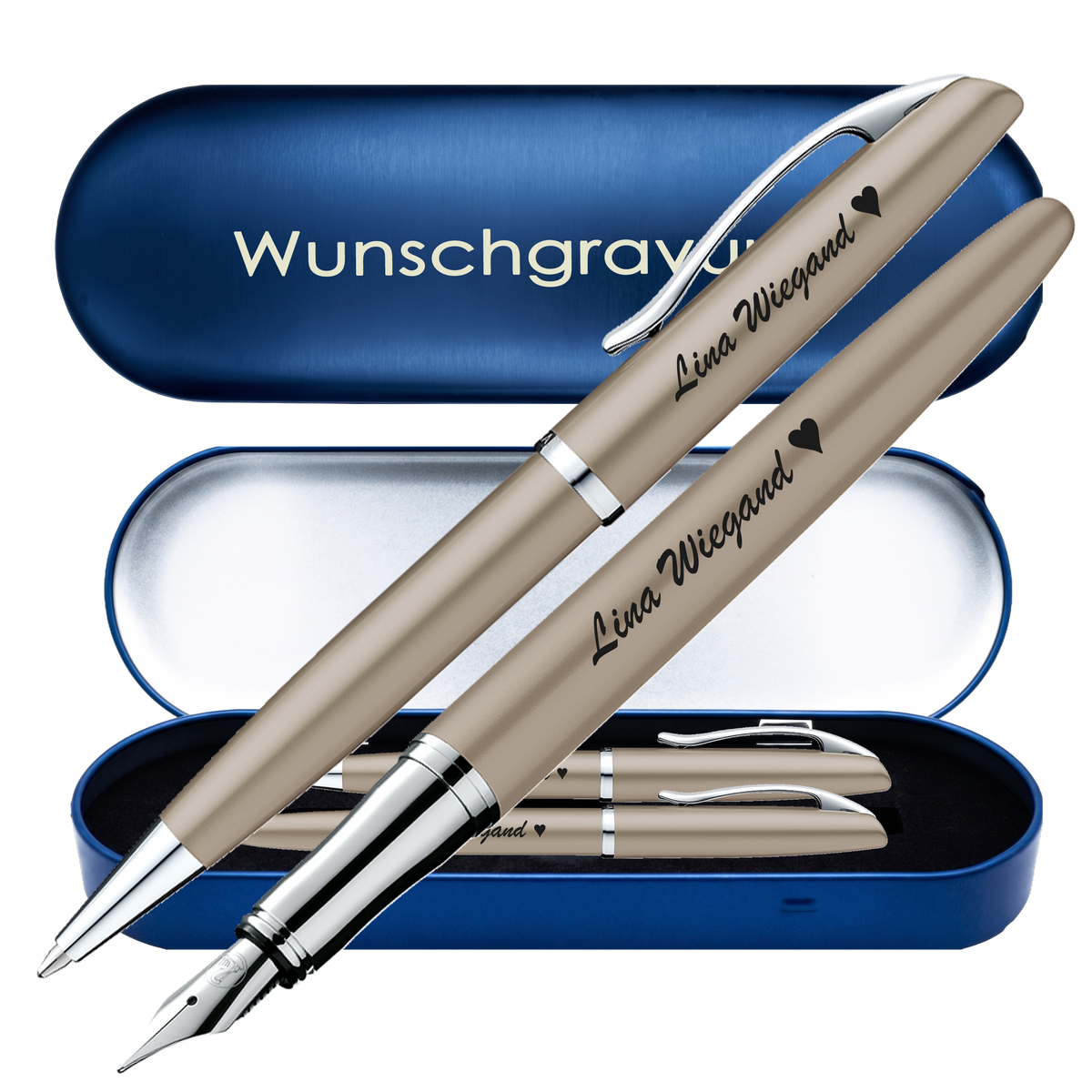 Pelikan Schreibset Füllhalter & Kugelschreiber Jazz Noble Elegance Taupe mit Gravur inkl. Geschenkbox mit Gravur – PS485_PS486_PSBox8