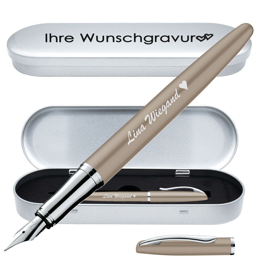 Pelikan Füllhalter Jazz Noble Elegance P36 Taupe mit Gravur inkl. Geschenkbox mit Gravur