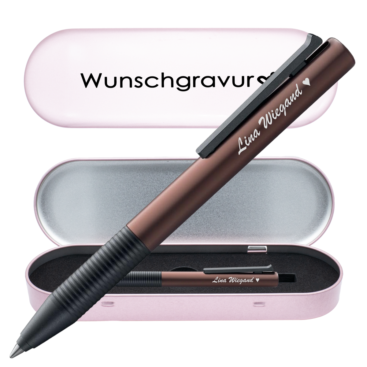Tintenroller kaffeebraun mit Gravur und Geschenkbox 6
