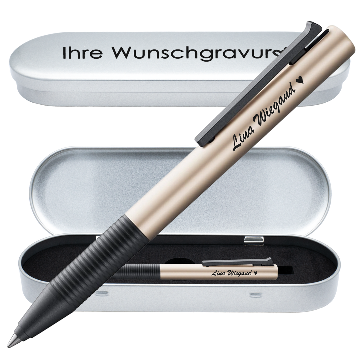 Tintenroller perlweiß mit Gravur und Geschenkbox 4