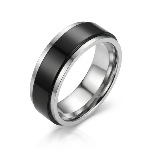 Herrenring Edelstahl Schwarz mit Silberrand