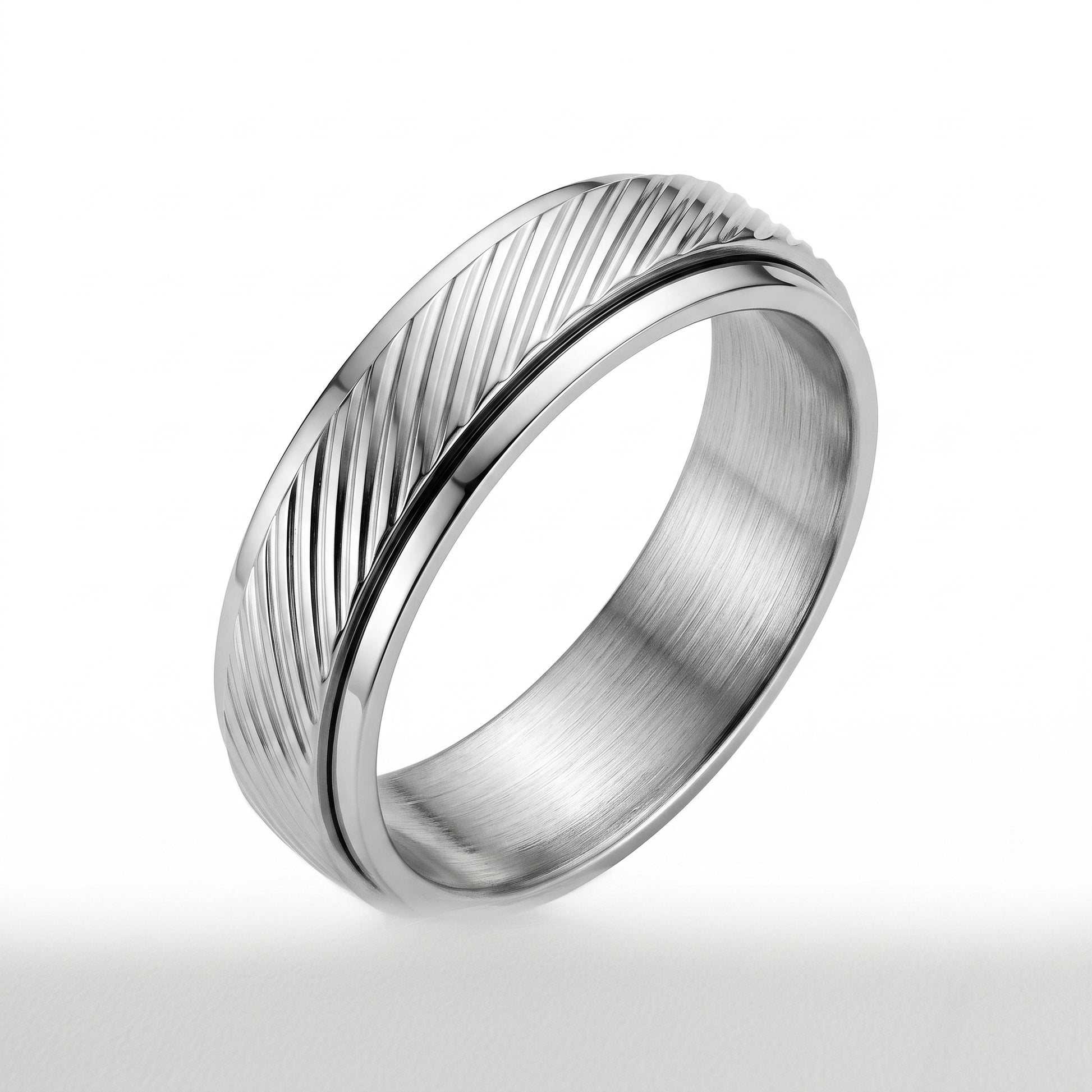 Herrenring Edelstahl Silber mit Schräglinien