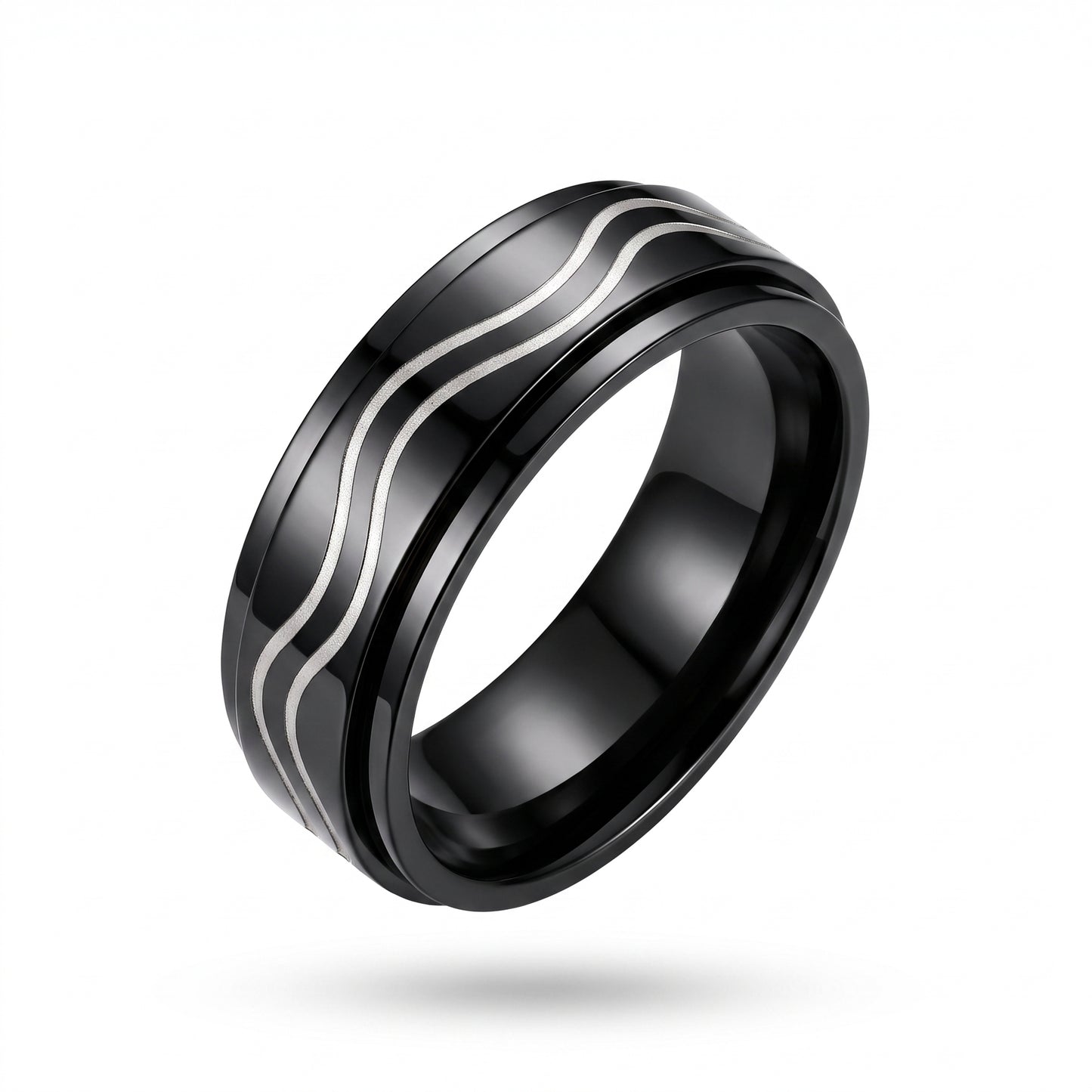 Herrenring Edelstahl Schwarz mit Wellenlinien