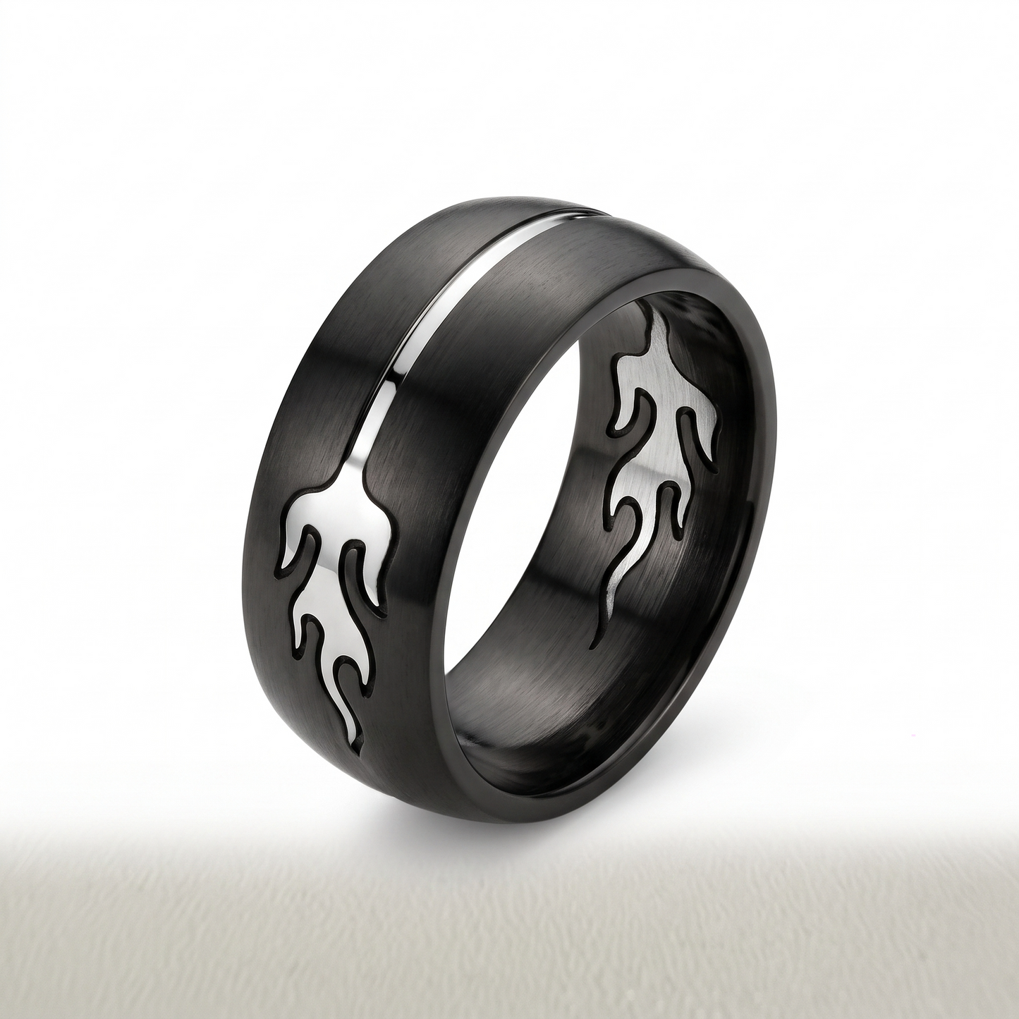 Herrenring Edelstahl Schwarz mit Flammenmuster