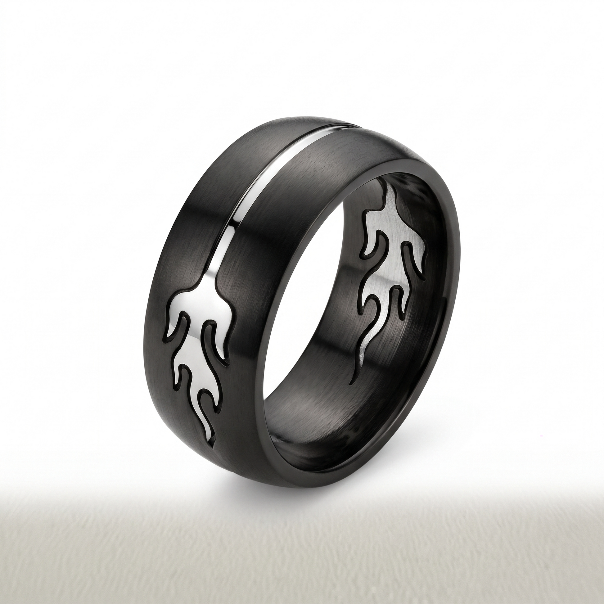 Herrenring Edelstahl Schwarz mit Flammenmuster