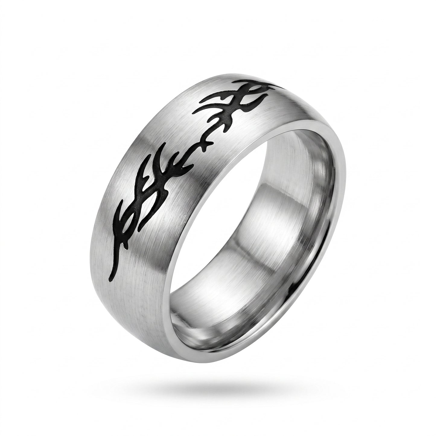 Herrenring Edelstahl Silber mit Tribal-Muster