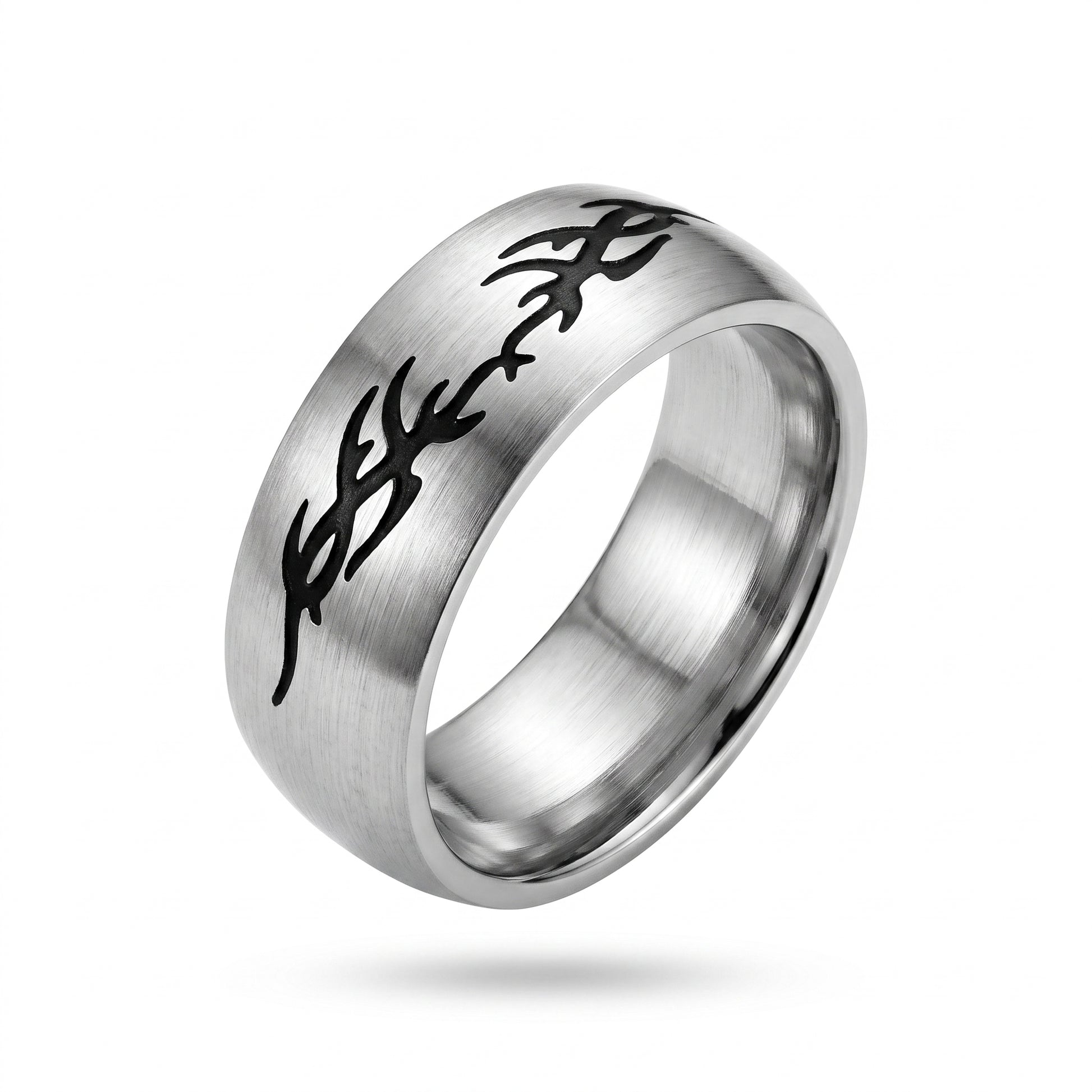 Herrenring Edelstahl Silber mit Tribal-Muster