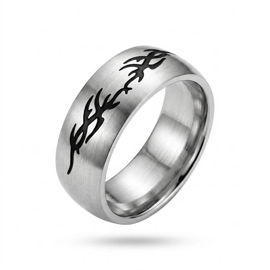 Herrenring Edelstahl Silber mit Tribal-Muster