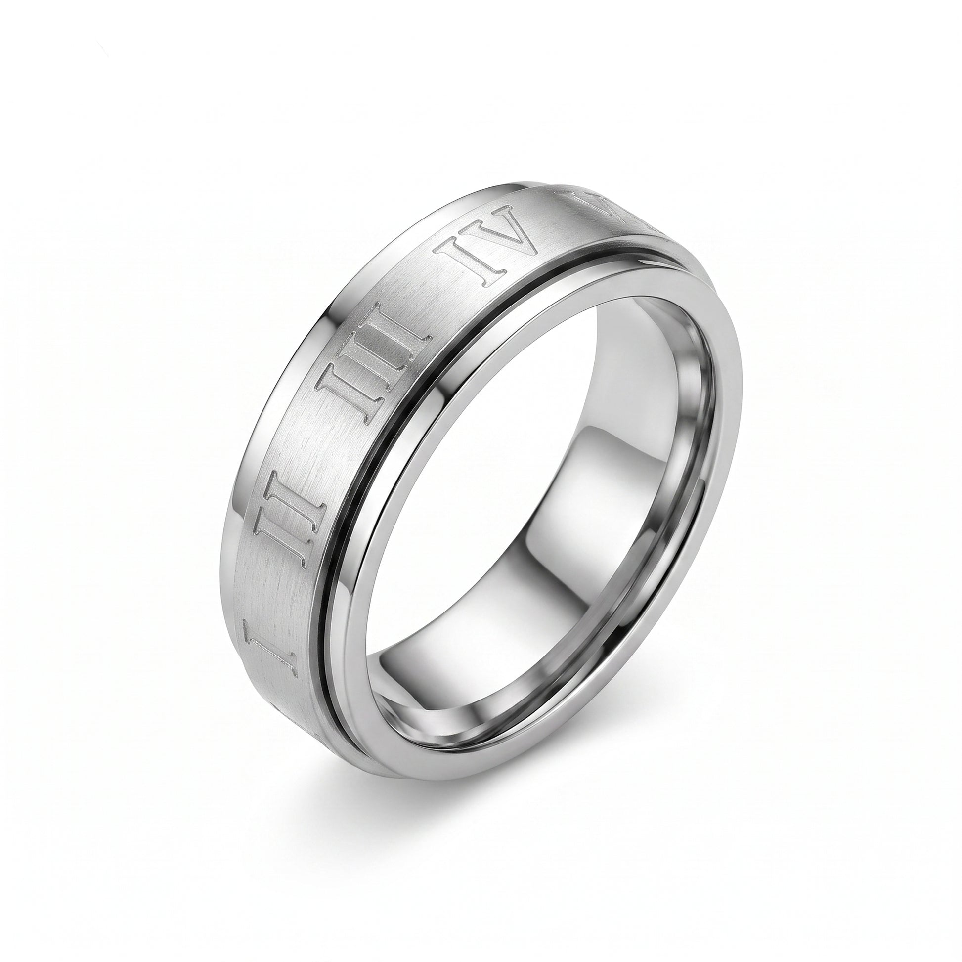 Herrenring Edelstahl Silber mit römischen Zahlen