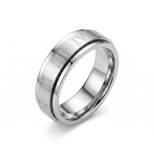 Herrenring Edelstahl Silber mit römischen Zahlen
