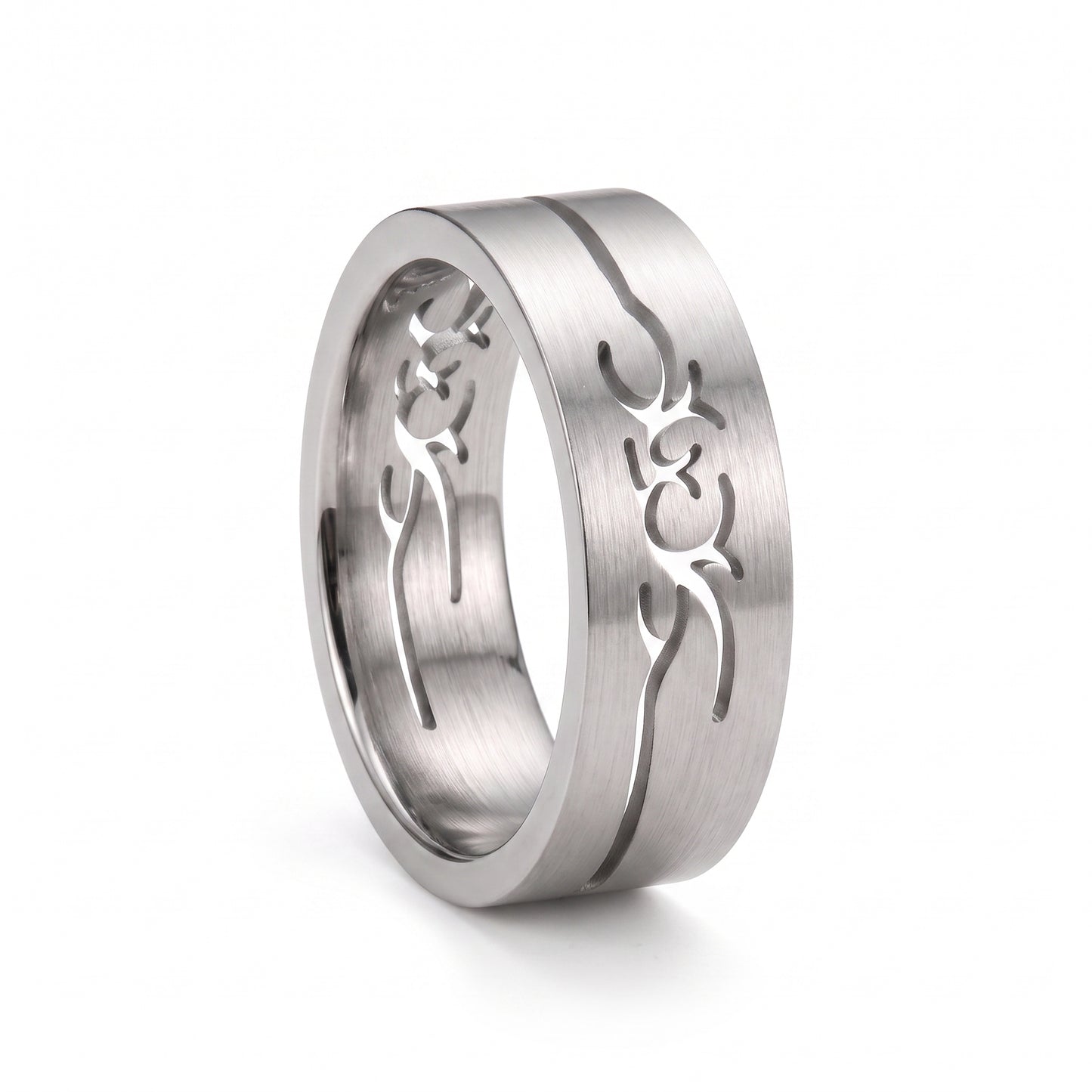 Herrenring Edelstahl Silber mit durchbrochenem Tribal-Muster