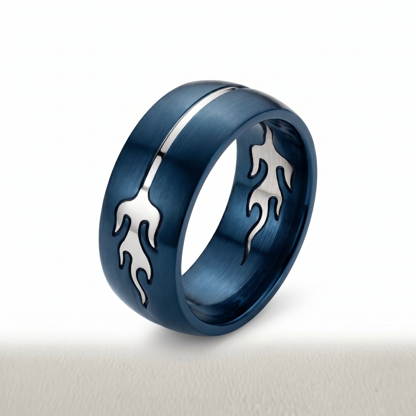 Herrenring Edelstahl Blau mit Flammenmuster