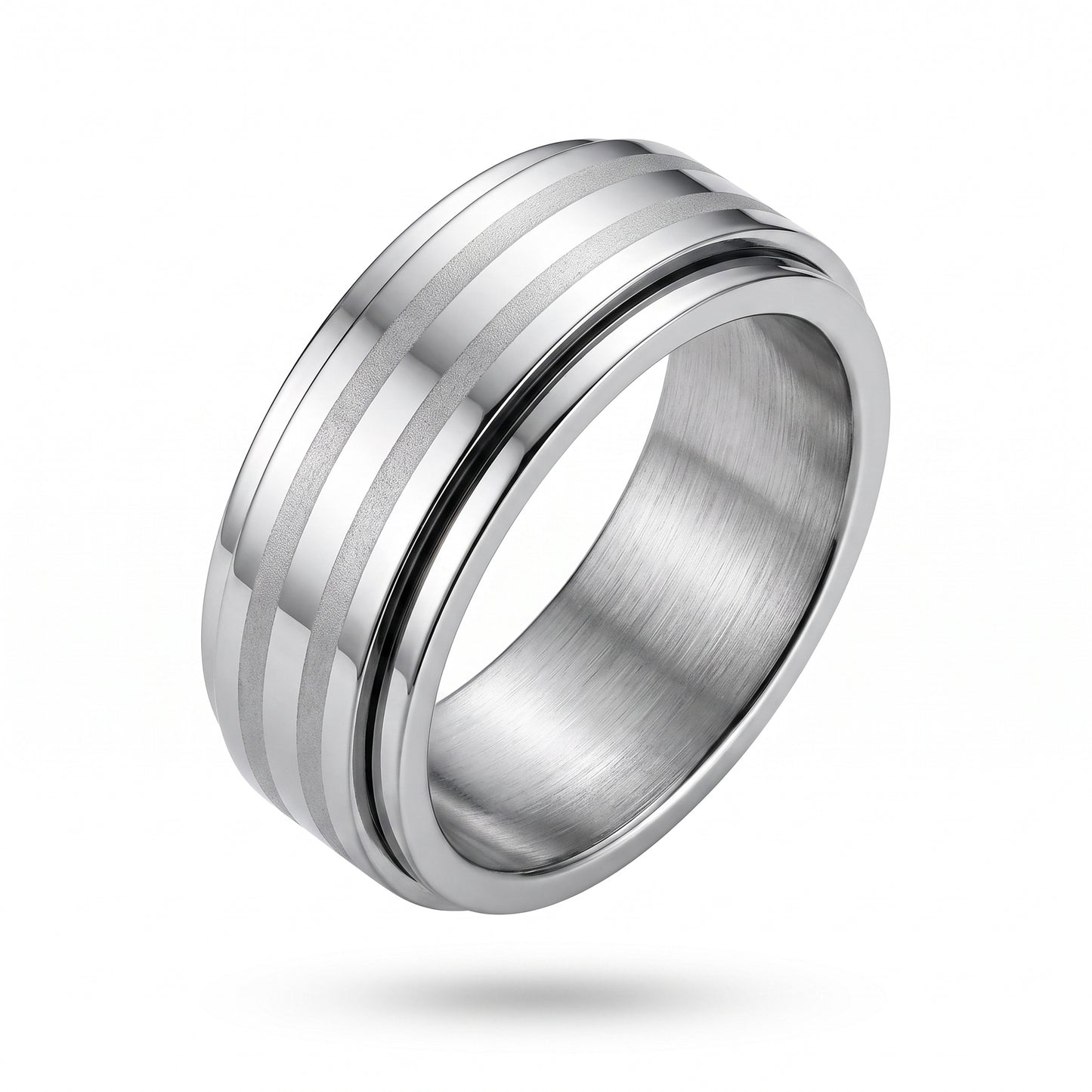 Herrenring Edelstahl Silber mit zwei matten Streifen