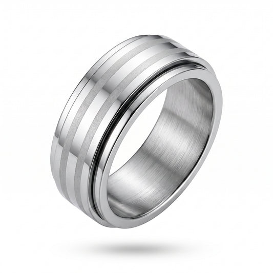 Herrenring Edelstahl Silber mit zwei matten Streifen