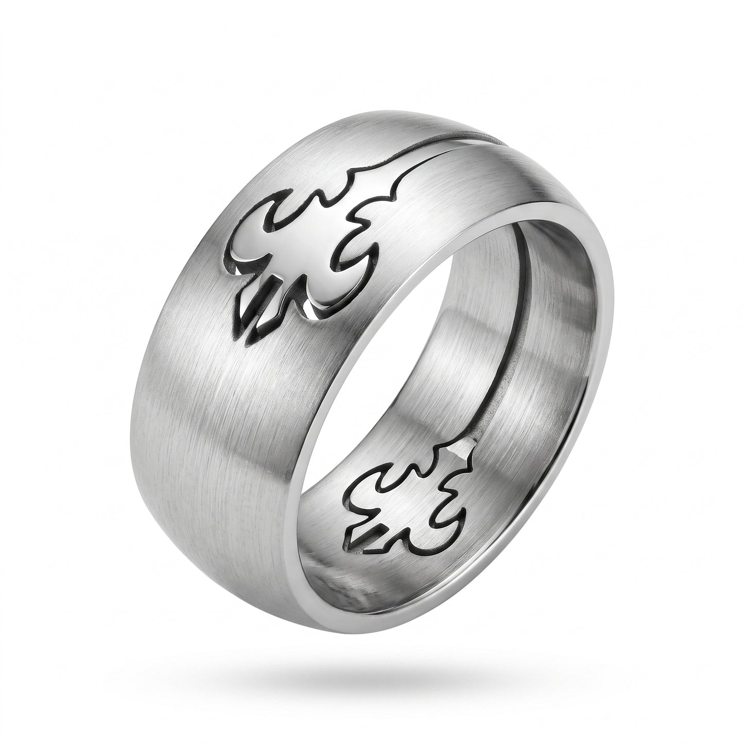 Herrenring Edelstahl Silber mit Flammenmuster