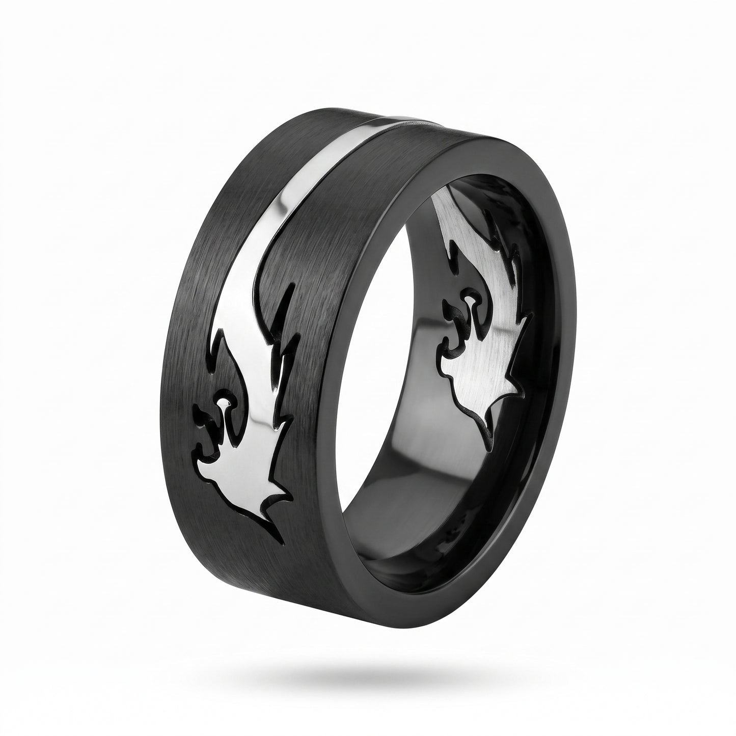 Herrenring Edelstahl Schwarz mit Drachenmuster