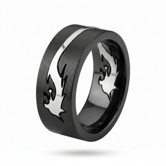 Herrenring Edelstahl Schwarz mit Drachenmuster