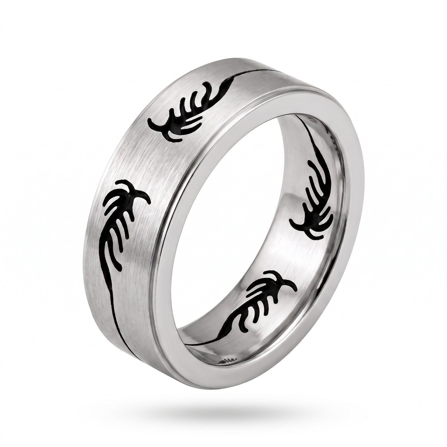 Herrenring Edelstahl Silber mit Skorpion-Muster