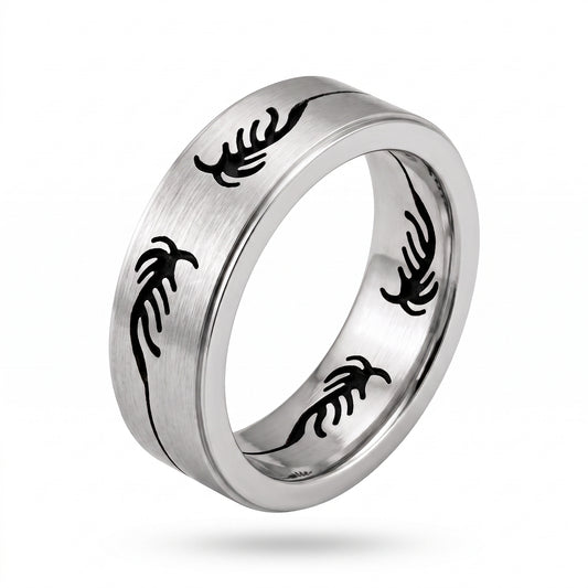 Herrenring Edelstahl Silber mit Skorpion-Muster
